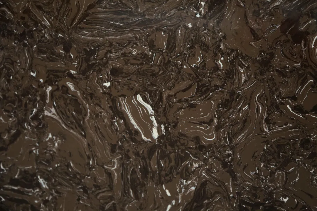 Moka engineered marble slab: dark brown with swirling lighter veins