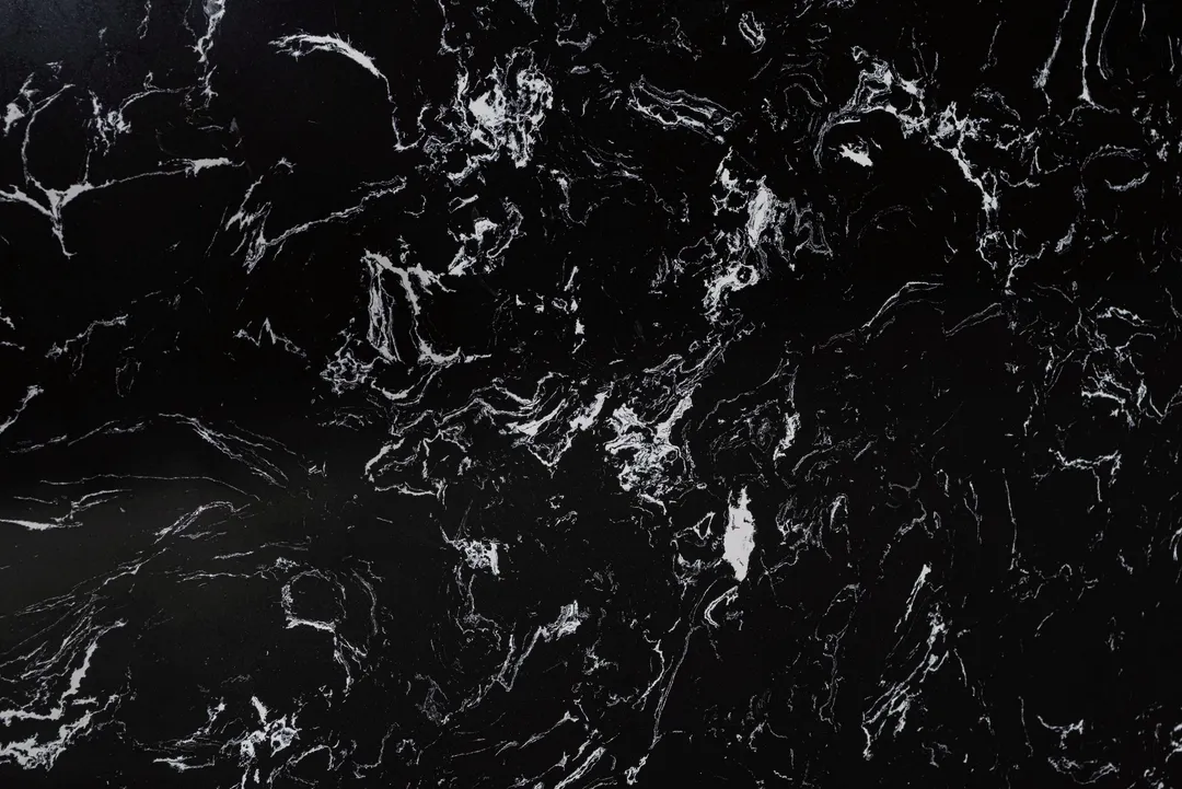 Nero Argento engineered marble slab: silver-white swirls on black