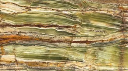 Bamboo Onyx slab: straight sage green and cream stripes with thin rust lines