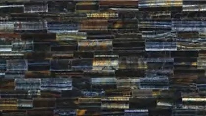Blue Tiger Eye panel: blue-grey and charcoal strips in staggered rows with gold flashes