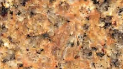 Giallo Veneziano granite slab: orange-gold and peach patches flecked with black