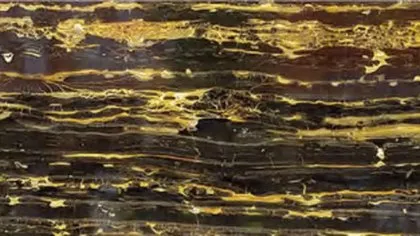 Golden Dragon marble: black ground with wavy horizontal layers of bright gold veining