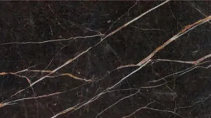 Saint Laurent marble: brown-black ground with long diagonal veins of tan gold and white