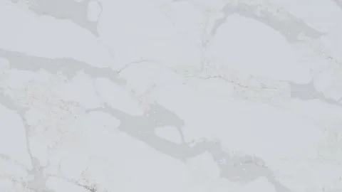 Calacatta Grigia quartz slab: wide smoky grey bands with fine gold flecks on soft white