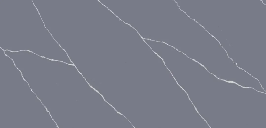 Grigio Venato quartz slab: crisp white veins crossing a mid-grey ground