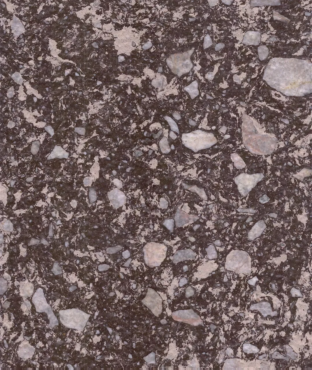 Cannaregio terrazzo slab: pale pink-beige and grey stones in chocolate brown
