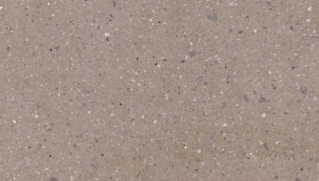 Perla Ambra terrazzo slab: warm amber-beige with small pale chips