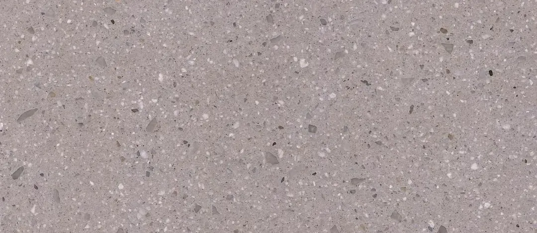Perla Sabbia terrazzo slab: grey-taupe with small pearl-white and grey chips