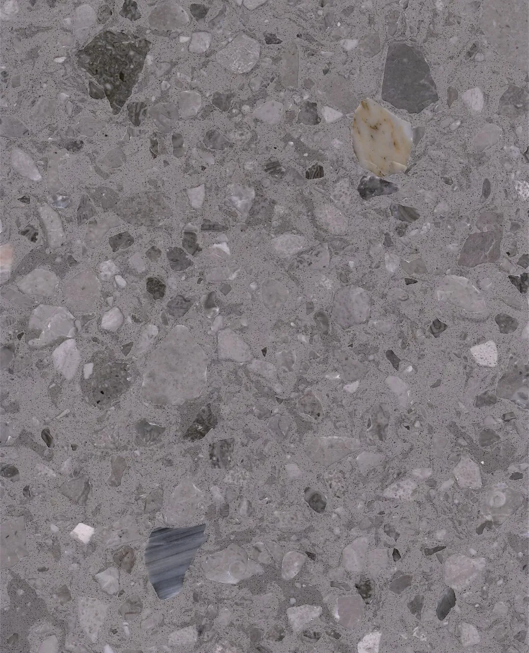 San Polo terrazzo slab: silver grey with mixed mid-size grey and pale stones